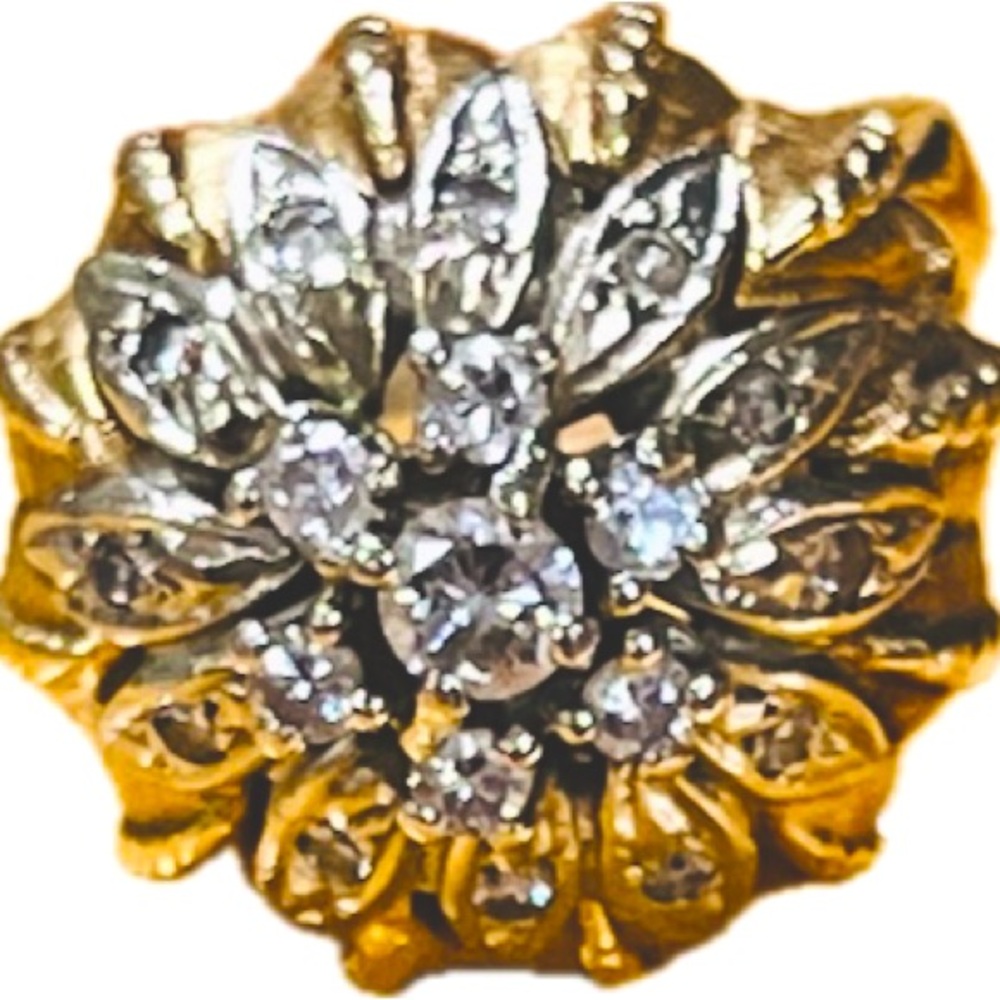 VINTAGE UNIQUE BOMBÈ DIAMOND RING 10.4 GRAMS 14KT YELLOW, WHITE & PLATINUM GOLD - Picture 2 of 10